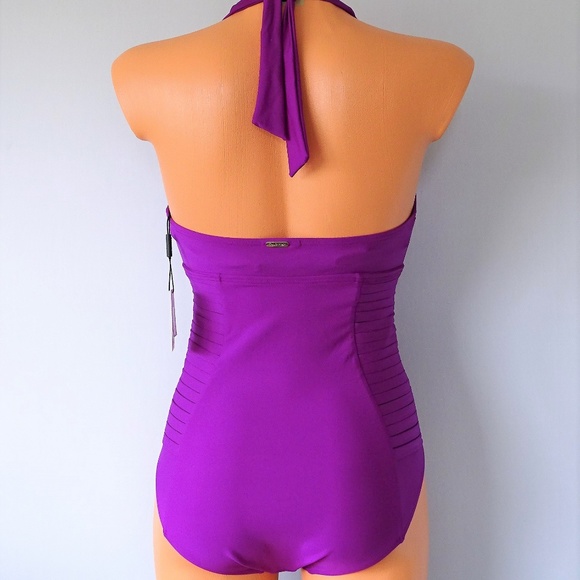 Calvin Klein Fuschia Pleated One Piece Swimsuit - Picture 3 of 4